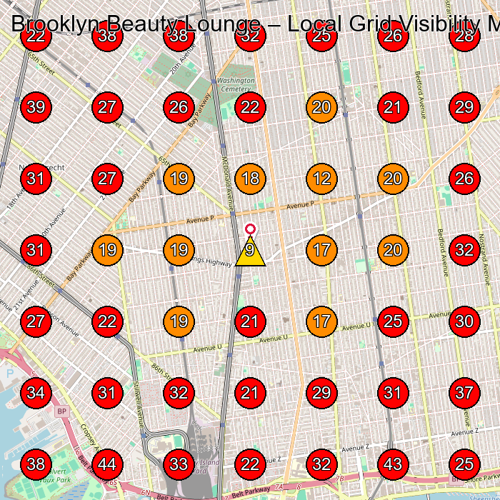 Brooklyn Beauty Lounge GeoGrid visibility map for Hair Extension Technician in Brooklyn